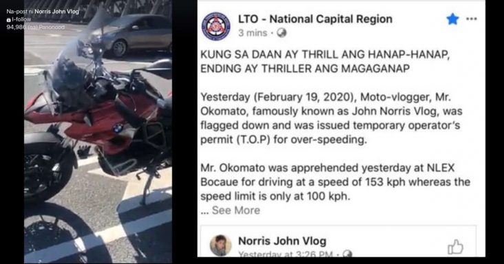Moto-vlogger John Norris Vlog arrested for over speeding in NLEX
