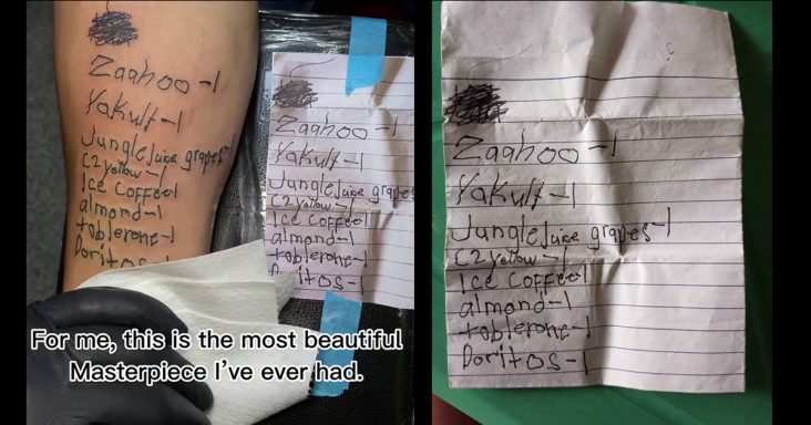 A TikTok user got his late brother's last grocery list tattooed